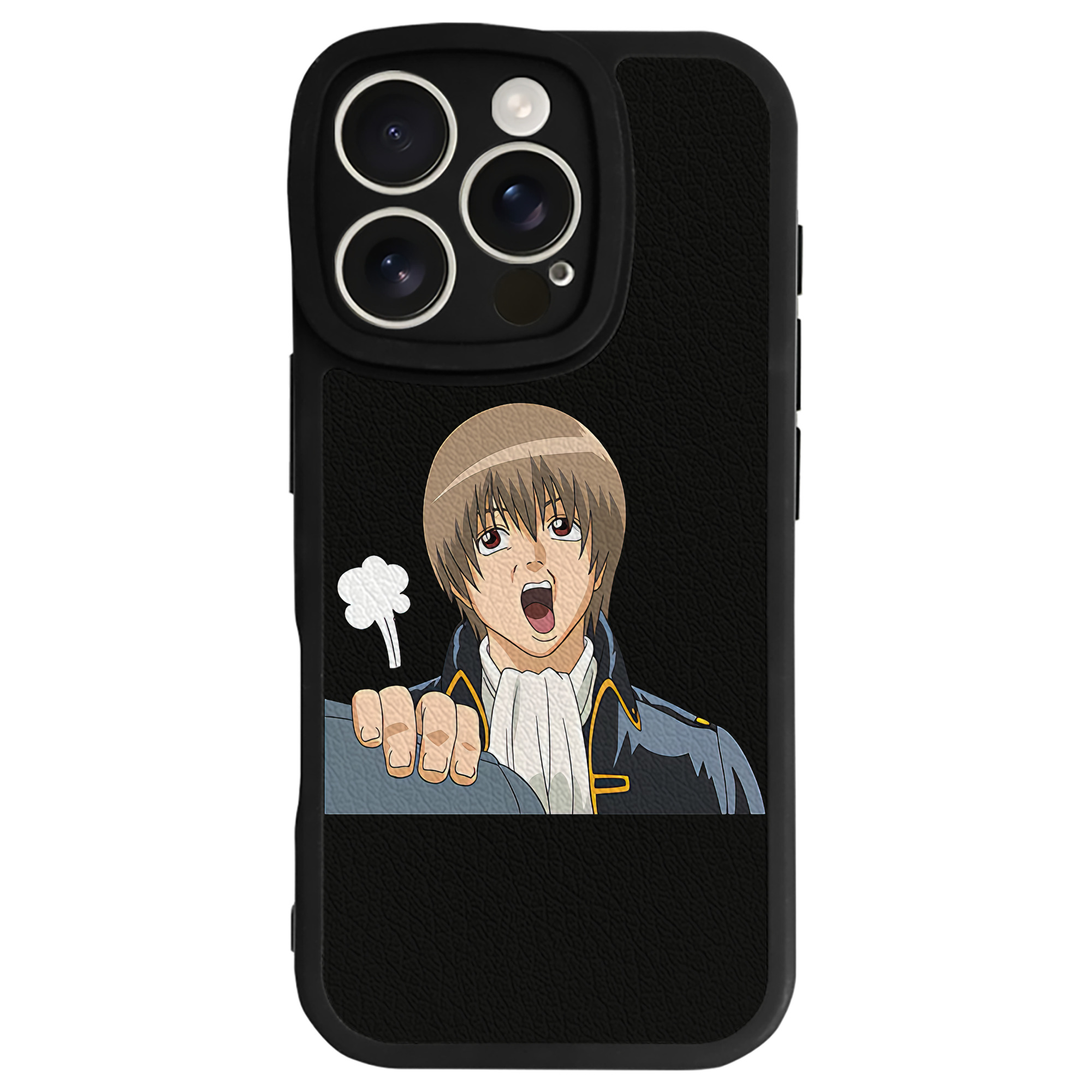 （画像用） ぎんたま 坂田銀時（さかたぎんとき） 神楽 志村新八（しむら しんぱち） GINTAMA Sakata Gintoki Kagura Shimura Shinpachi 【iPhone 16シリーズ対応】シリコンスマホケース（レザー調） 材質：シリコン